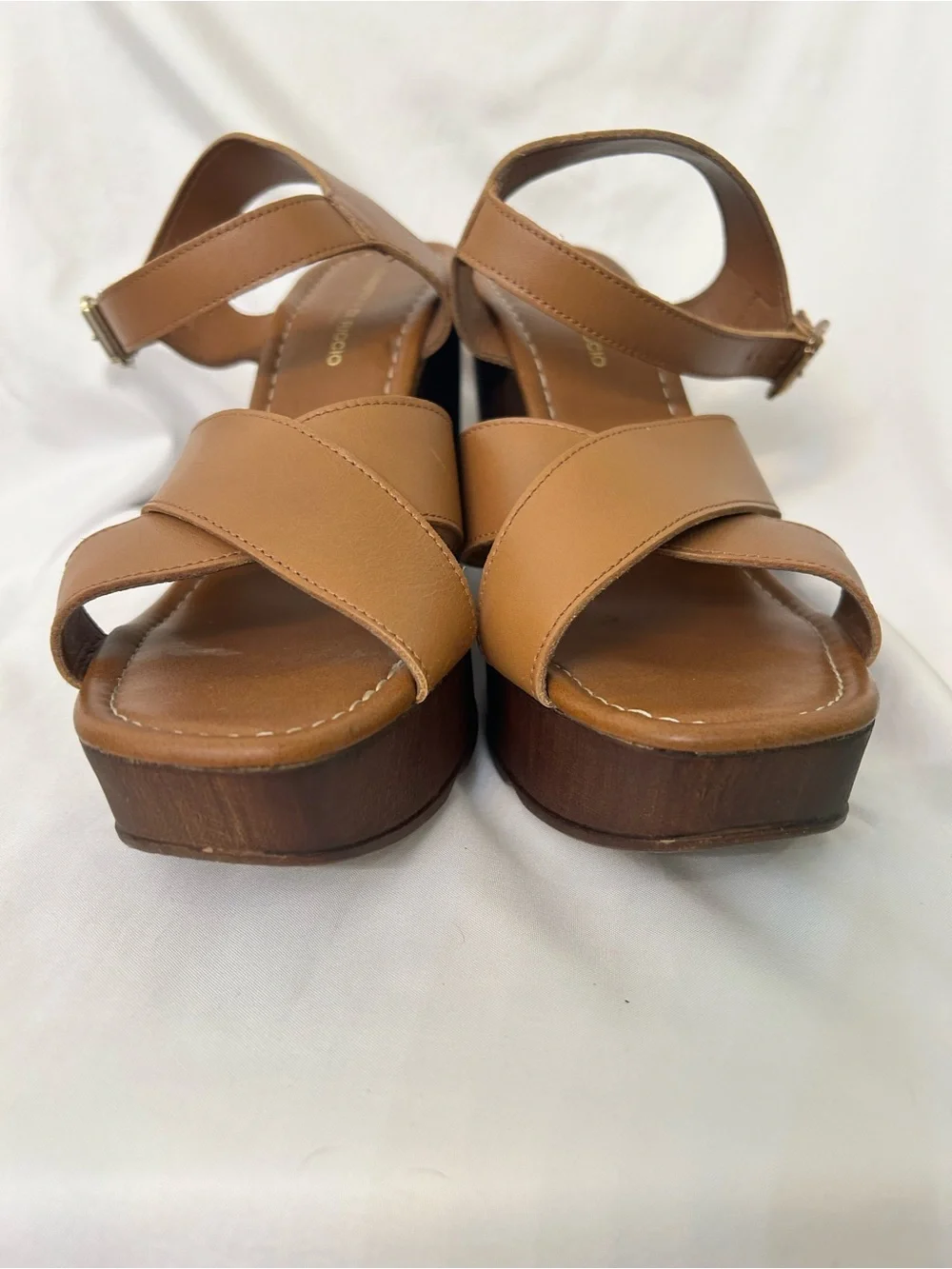 Women's Tan Cross-Strap Wedge Sandals with Ankle Buckle Made in Italy 🇮🇹